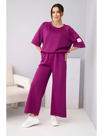 Dámský máslový komplet z viskózy mikina a široké kalhoty světle fialový