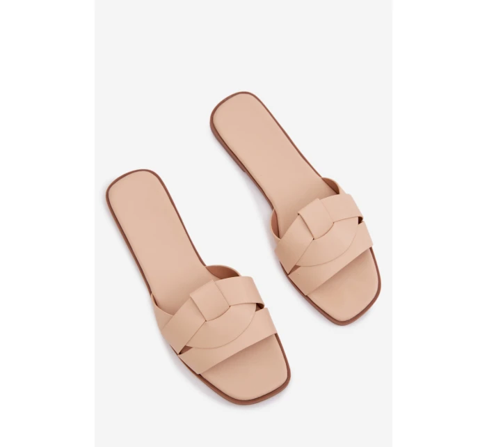 Dámské ploché nazouváky s pásky béžové model 21943262 - Boto Dámské ploché nazouváky s pásky béžové model 21943262 - Boto