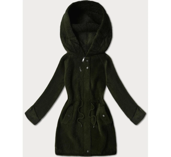 Vlněná bunda typu alpaka v army barvě s kapucí (W214#)