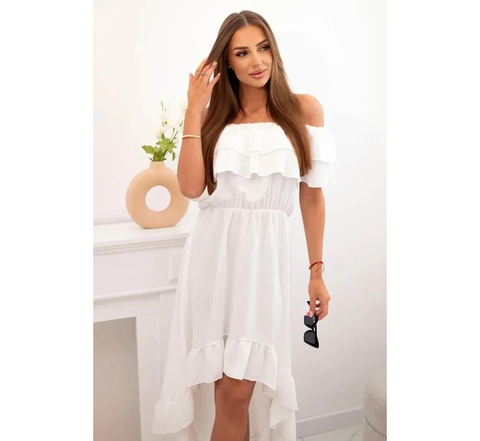 Dámské šaty s odhalenými rameny a prodlouženými zády ecru
