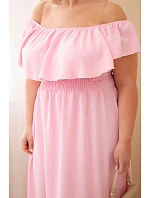 Dámské šaty Plus Size s volánem a elastickým pasem cukrově růžové Dámské šaty Plus Size s volánem a elastickým pasem cukrově růžové