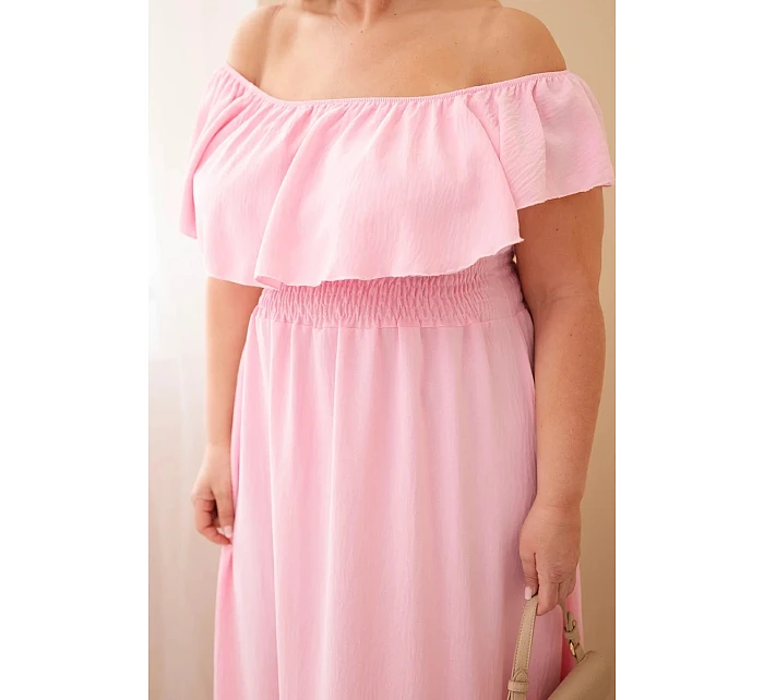 Dámské šaty Plus Size s volánem a elastickým pasem cukrově růžové Dámské šaty Plus Size s volánem a elastickým pasem cukrově růžové