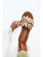 Zazoo 40381 Dámské Kožené Žabky Na Ploché Podrážce Beige