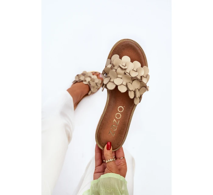Zazoo 40381 Dámské Kožené Žabky Na Ploché Podrážce Beige