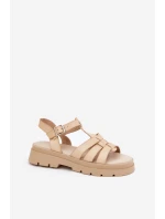 Eko Kožené Sandály Dámské Na Platformě Béžové model 21688326 - Boto Eko Kožené Sandály Dámské Na Platformě Béžové model 21688326 - Boto