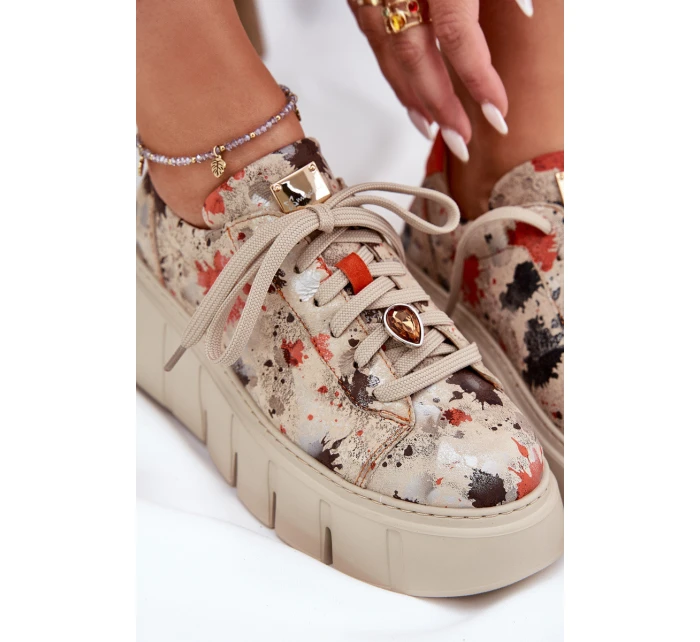 Kožené sneakersy na platformě Maciejka 06891-18 béžové Kožené sneakersy na platformě Maciejka 06891-18 béžové