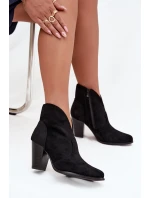 Dámské kotníčkové boty na podpatku z eko semiše černé model 21711578 - Boto