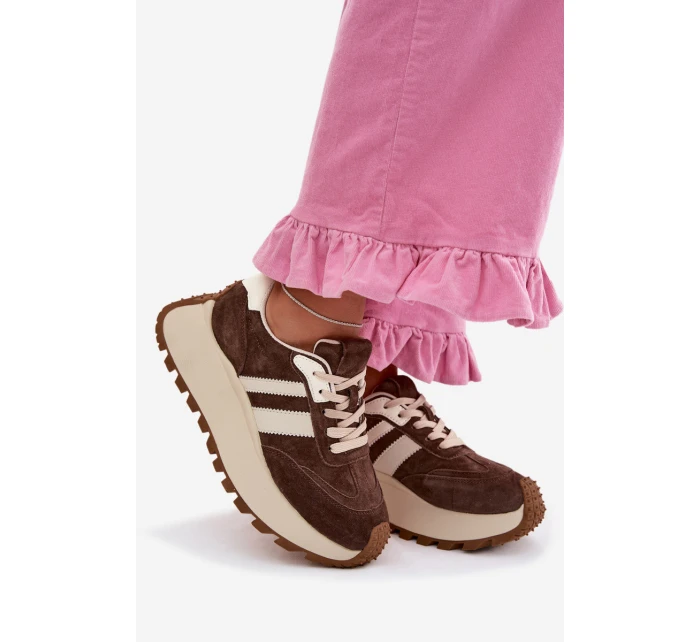 Semišové tenisky na masivní platformě D&A GR61-5986 Čokoládové