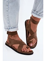 Plochá sandály z přírodního semiše D&A CR61-3049 tmavě béžové