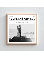 Personalizovaný magický fotoobraz v rámu - čtverec 20x20 - svatební noviny Personalizovaný magický fotoobraz v rámu - čtverec 20x20 - svatební noviny