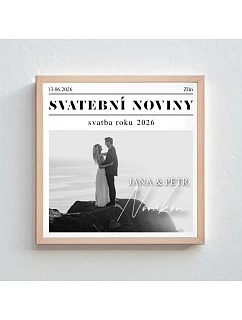 Personalizovaný magický fotoobraz v rámu - čtverec 20x20 - svatební noviny
