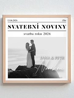 Personalizovaný magický fotoobraz v rámu - čtverec 20x20 - svatební noviny