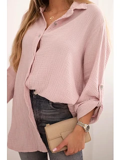 Bavlněná mušelínová košile Plus Size model 22155384 pudrově růžová - Kesi
