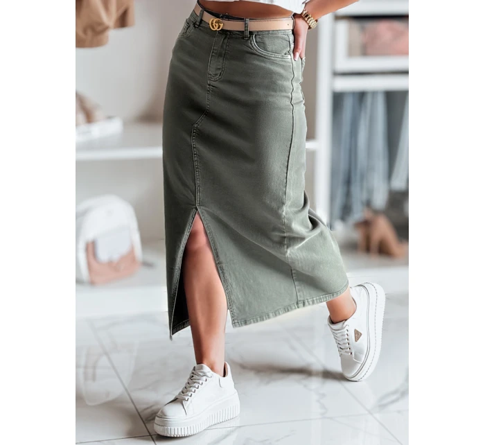 Džínová maxi sukně s rozparkem MIDIWAY zelená FashionStreet CY0489