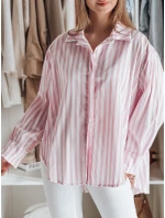 Dámské oversize tričko s prodlouženým zadním dílem SAMONE v růžovo-bílých pruzích FashionStreet DY0462