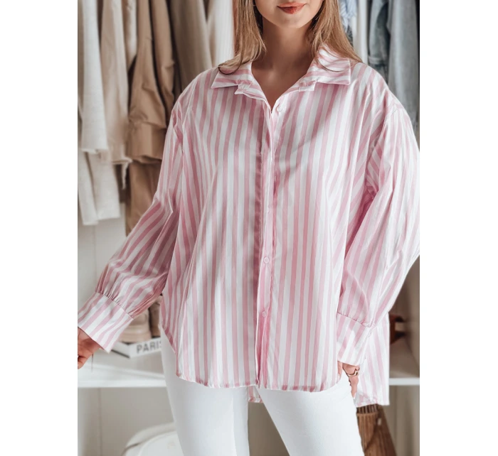 Dámské oversize tričko s prodlouženým zadním dílem SAMONE v růžovo-bílých pruzích FashionStreet DY0462