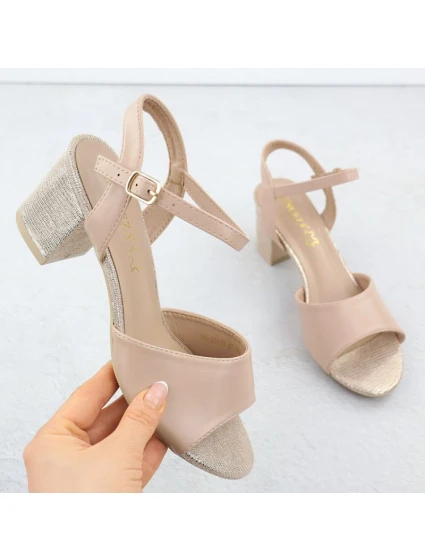 Béžové dámské sandály na jehlovém podpatku model 21904915 - VINCEZA