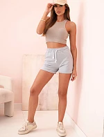 Dámské bavlněné šortky s gumou a vázáním v pase šedý melír