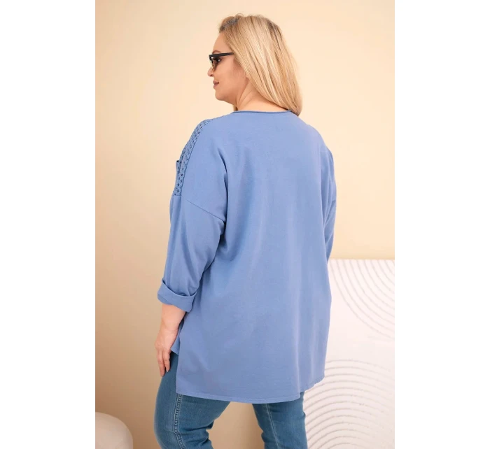 Dámská mikina Plus Size bavlněná s potiskem džínová modrá