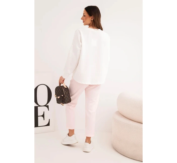 Dámský komplet máslový s kontrastní kapsou pudrově růžový