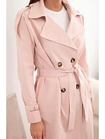 Dámský kabát model 22084717 v pase s límcem tmavý pudrový růžový - K-Fashion Dámský kabát model 22084717 v pase s límcem tmavý pudrový růžový - K-Fashion