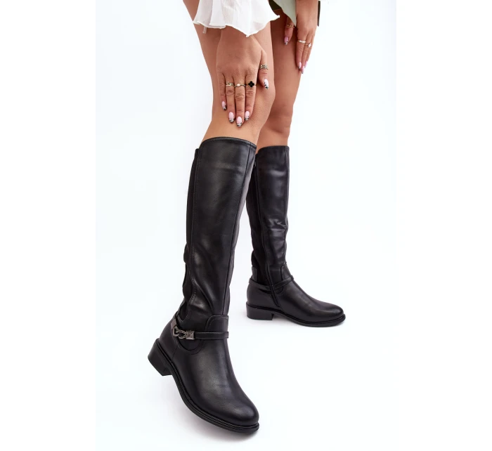 Dámské zateplené koleno vysoké boty SBarski HY07-329 Černé Dámské zateplené koleno vysoké boty SBarski HY07-329 Černé