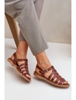 Kožené sandály na plochém podpatku hnědé Zazoo model 21682324 - Boto Kožené sandály na plochém podpatku hnědé Zazoo model 21682324 - Boto