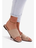 Dámské ploché sandály s ozdobným detailem ekologické semišové béžové Selavine