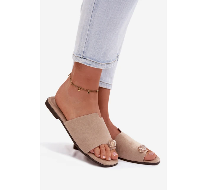 Dámské ploché sandály s ozdobným detailem ekologické semišové béžové Selavine