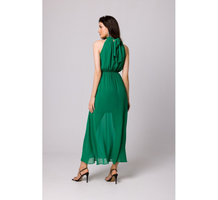 K169 Šifonové šaty se zavazováním za krkem - zelené
