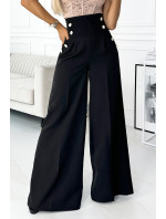 Elegantní široké kalhoty s vysokým pasem Numoco - černé