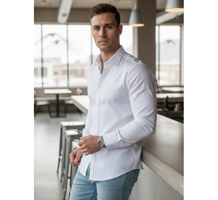 Pánská elegantní hladká bílá košile REGULAR FIT FashionStreet DX2540