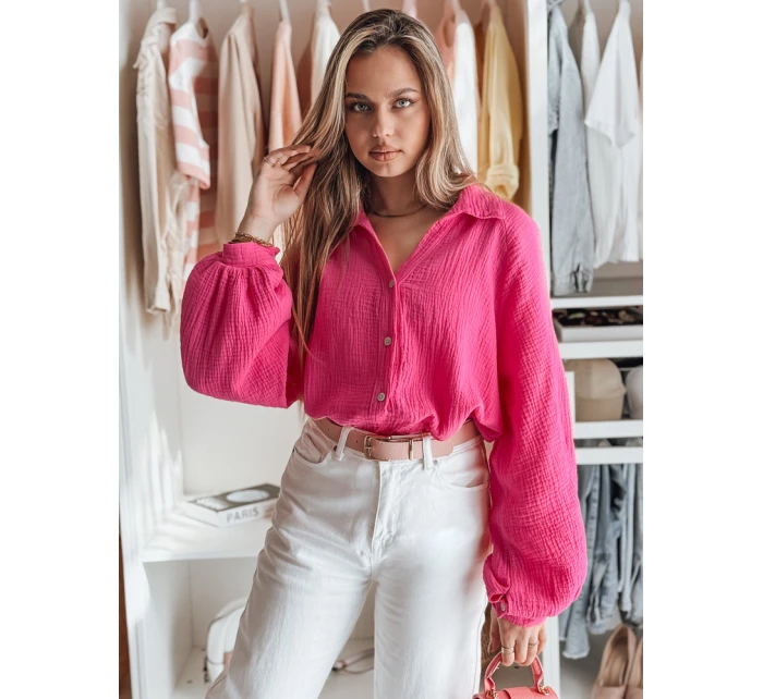 Dámské oversize mušelínové tričko MUSLINEA fuchsiová FashionStreet DY0475