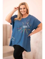Dámská halenka Plus Size s nášivkami džínovina Dámská halenka Plus Size s nášivkami džínovina