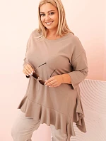 Dámská blůza Plus Size s bavlnou, kapsou a ohrnutým rukávem kiwi