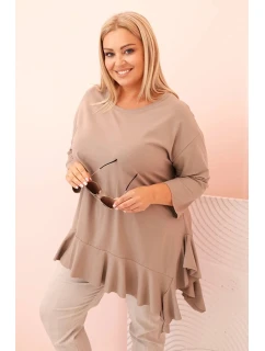 Dámská blůza Plus Size s model 21820413 kapsou a ohrnutým rukávem kiwi - K-Fashion