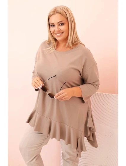 Dámská blůza Plus Size s bavlnou, kapsou a ohrnutým rukávem kiwi