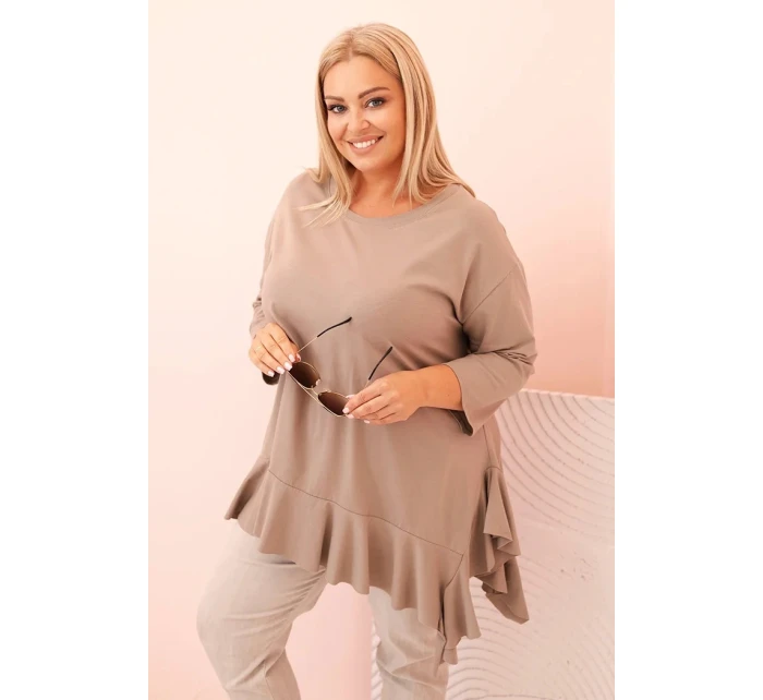 Dámská blůza Plus Size s model 21820413 kapsou a ohrnutým rukávem kiwi - K-Fashion