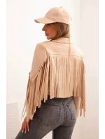 Dámská bunda z eko kůže s třásněmi v boho stylu světlá camelová Dámská bunda z eko kůže s třásněmi v boho stylu světlá camelová