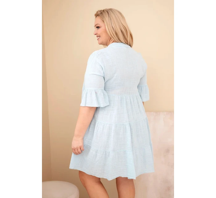 Dámské bavlněné šaty Plus Size s volány modré