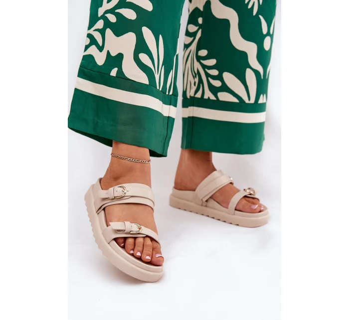 Dámské Pantofle Na Platformě Se Zlatými Béžové model 21687846 - Boto Dámské Pantofle Na Platformě Se Zlatými Béžové model 21687846 - Boto