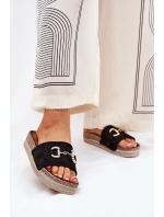 Dámské Klapky Na Platformě Se Zlatou Dekorací A Leskem Černé Morisela