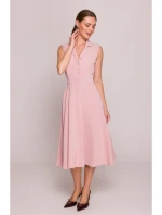 S409 Košilové šaty ve fitted střihu - pudrové