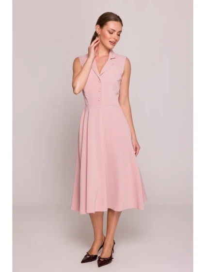 S409 Košilové šaty ve fitted střihu - pudrové