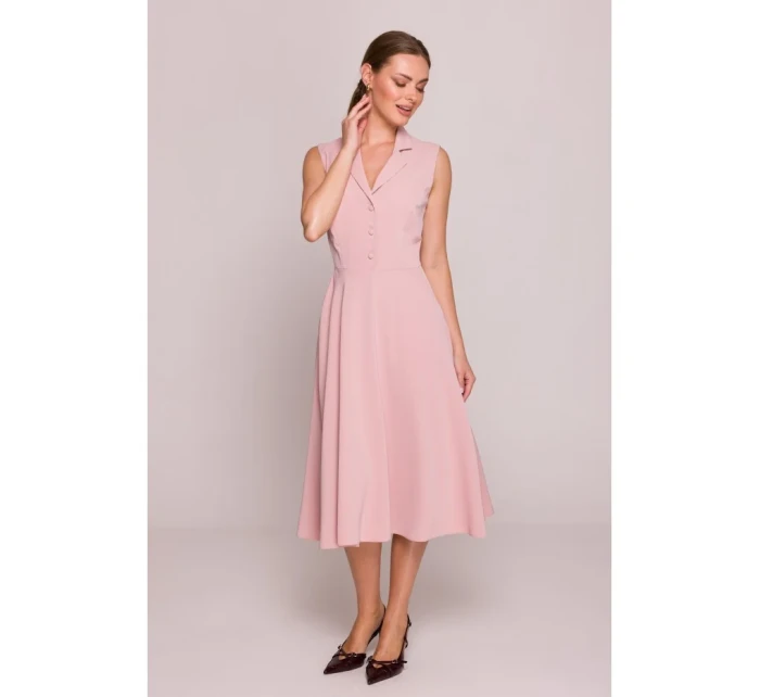 S409 Košilové šaty ve fitted střihu - pudrové
