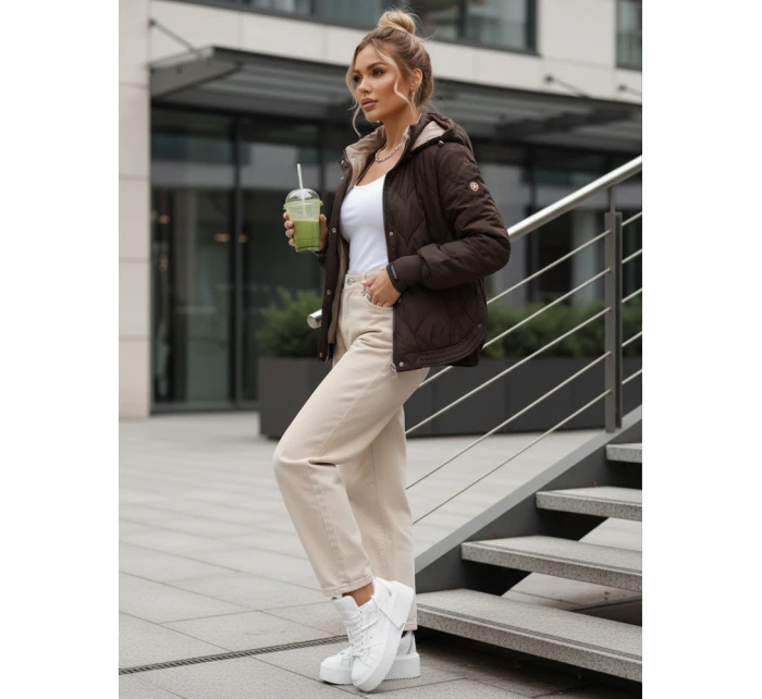 Dámská přechodná prošívaná bunda s kapucí hnědá FashionStreet TY5616