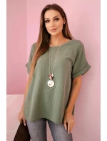 Mušelínová halenka s náhrdelníkem khaki