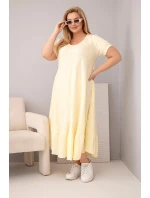 Dámské šaty plus size s krátkým rukávem a volánem z lehké viskózy žlutá