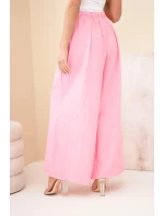 Dámské široké bavlněné kalhoty s gumou v pase cukrově růžová Dámské široké bavlněné kalhoty s gumou v pase cukrově růžová