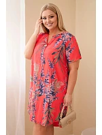 Dámské viskózové šaty Plus Size s krátkým rukávem a výstřihem na knoflíky malinová